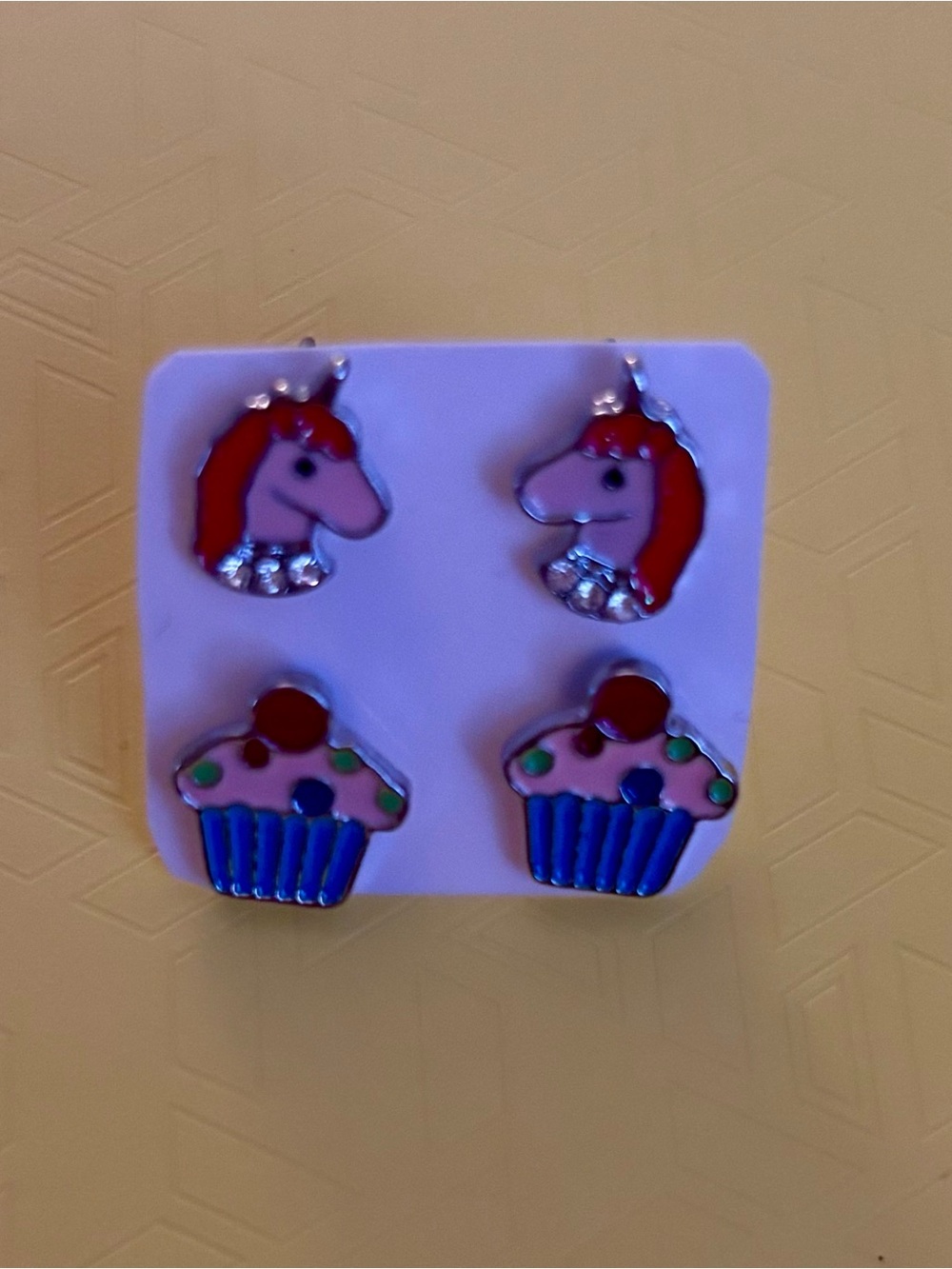 Playful Unicorn & Cupcake Kids Earring Set - Pink, Blue & Red Hypoallergenic